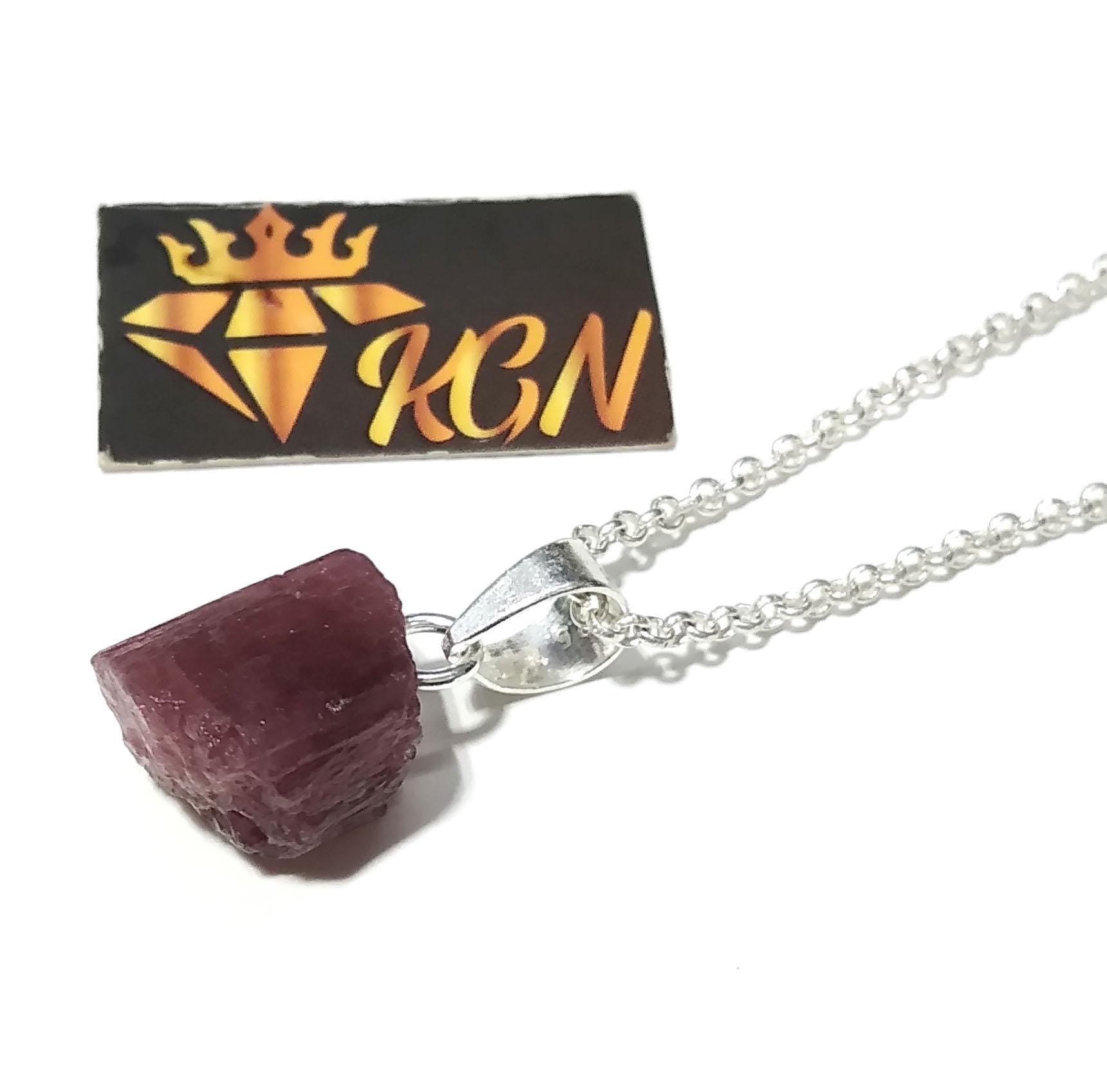 Natural Pink Tourmaline Raw Gemstone Pendant, Solid 925 Starling Silver Pendant Chain Necklace, Jewelry Stone Size 12x11mm Gift Pendant